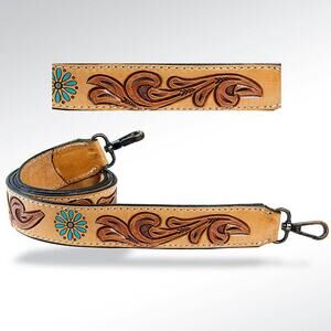 Hand-Tooled Genuine Leather Handle Strap - 48" Adjustable Bag Strap